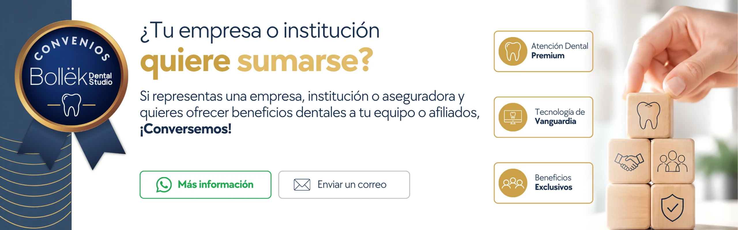 ¿Tu empresa o institución quiere sumarse? Si representas una empresa, institución o aseguradora y quieres ofrecer beneficios dentales a tu equipo o afiliados, ¡conversemos!